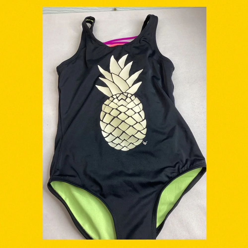 Justice Black and Neon Swimsuit with Pineapple. 10
